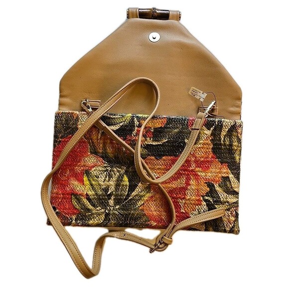 Sondra Roberts Squared Raffia Purse NEW Multicolor Floral Bamboo Clasp -oc- - Picture 12 of 16